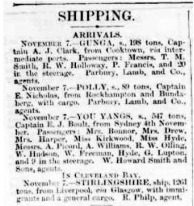 Newspaper report of Shipping Arrivals - Brisbane Courier 8 Nov 1882 Page 4