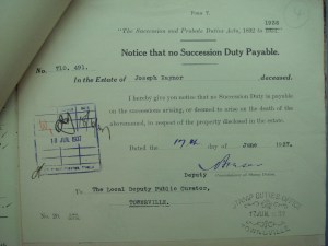 Estate docs - succession duty not payable
