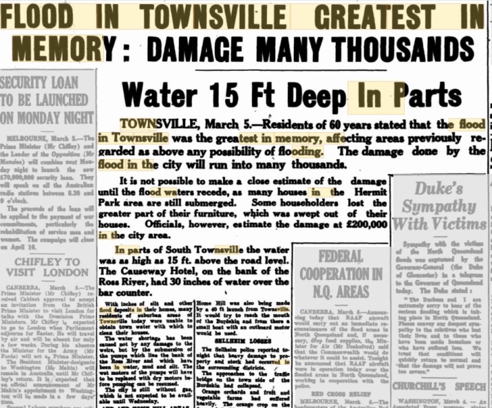 Morning Bulletin 6Mar1946 Page 1 - Flood in Townsville